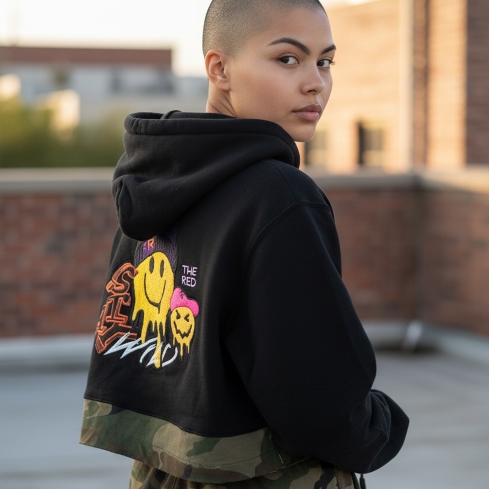 Black Graphic Crop Hoodie